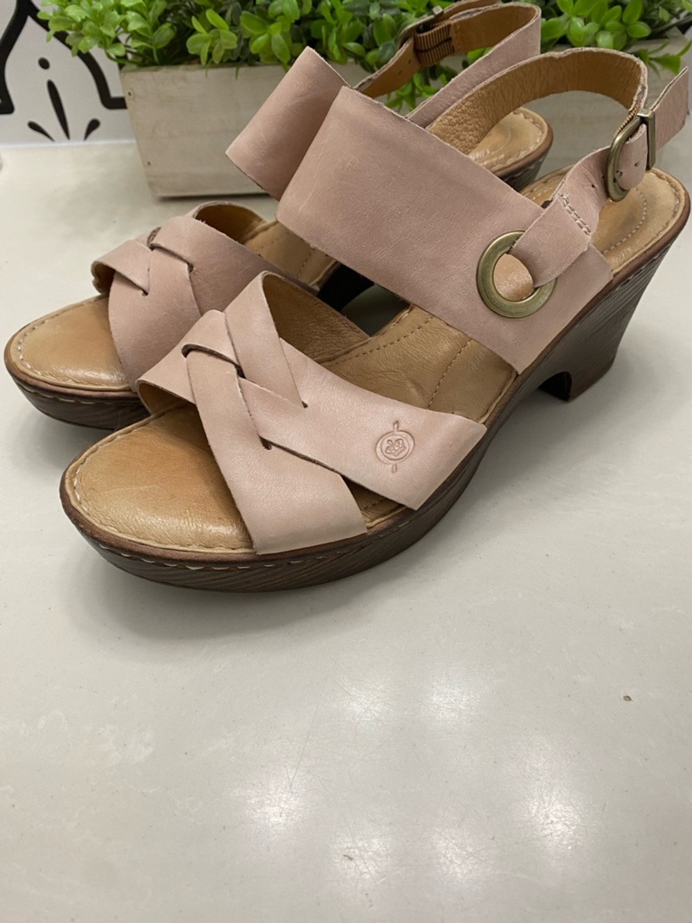 Børn Handcrafted Leather Platform Comfort Wedge Sandal‎ - Blush Pink Size 8 M